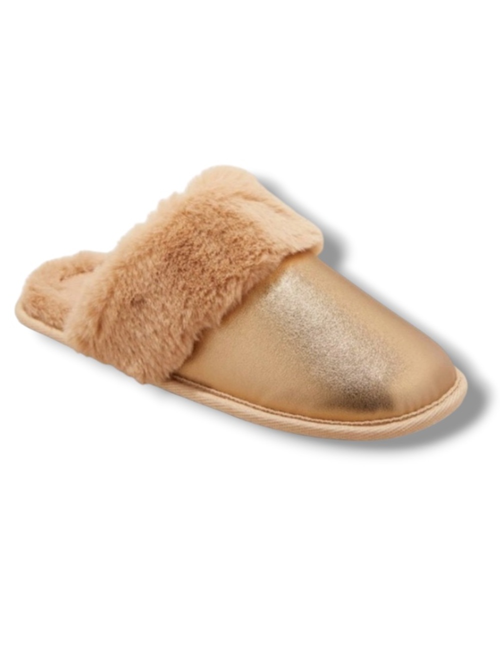 Auden Women’s Rae Gold Shimmer Faux Fur Slippers Shoes